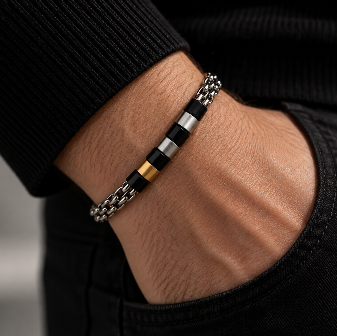 Gold Black Link Armband