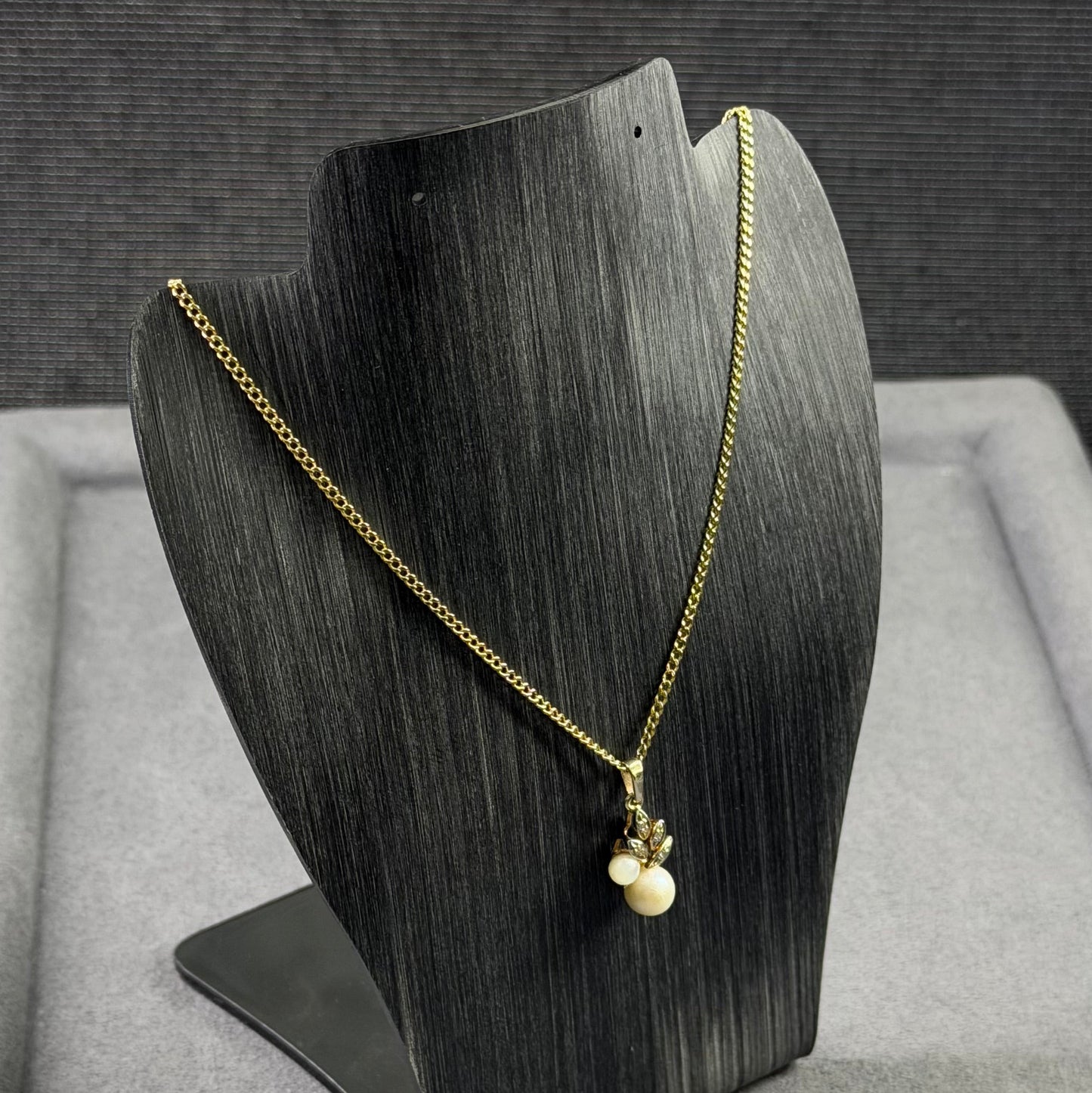 333er Gelbgold Kette mit Diamanten / Perlen Anhänger