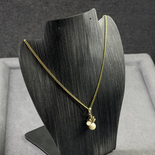 333er Gelbgold Kette mit Diamanten / Perlen Anhänger