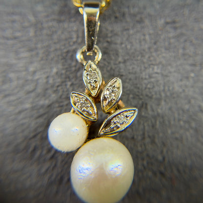 333er Gelbgold Kette mit Diamanten / Perlen Anhänger