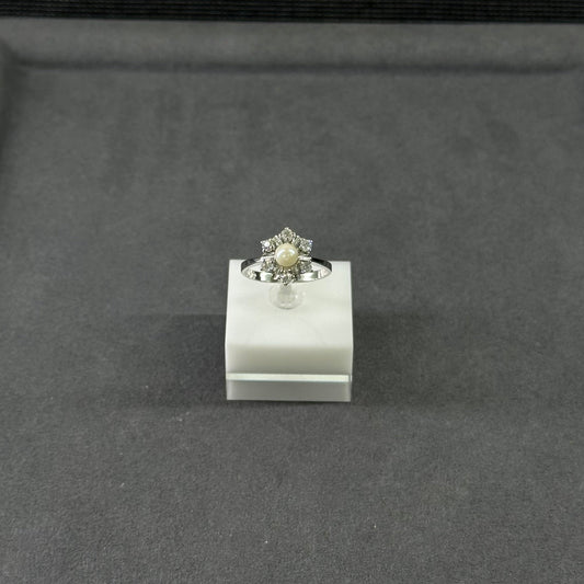 925er Silberring mit Perle und Zirkonia